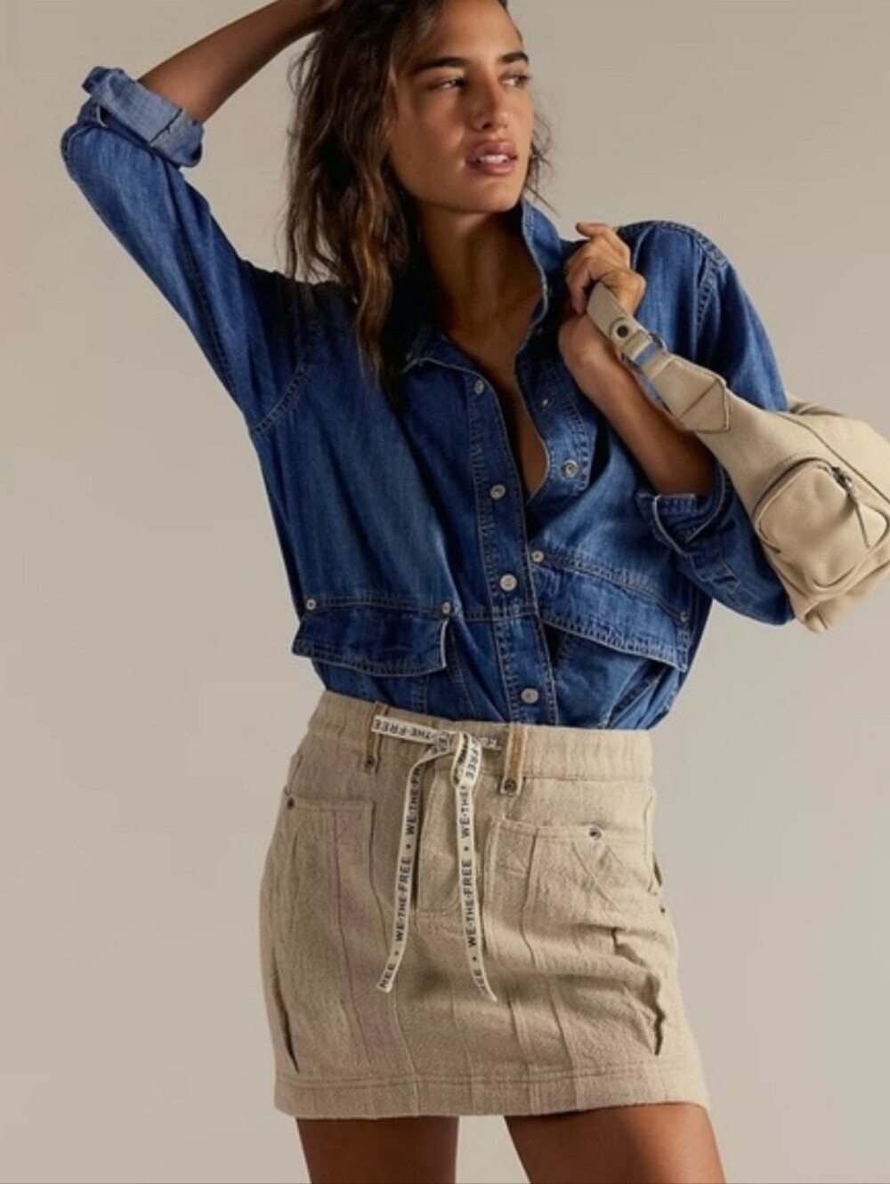 FREE PEOPLE River Canyon Linen Blend Mini Skirt Natural Blogger Fave S NWOT RARE